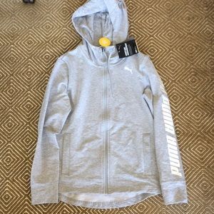 Puma Gray Zip Up Hoodie with White Logo S